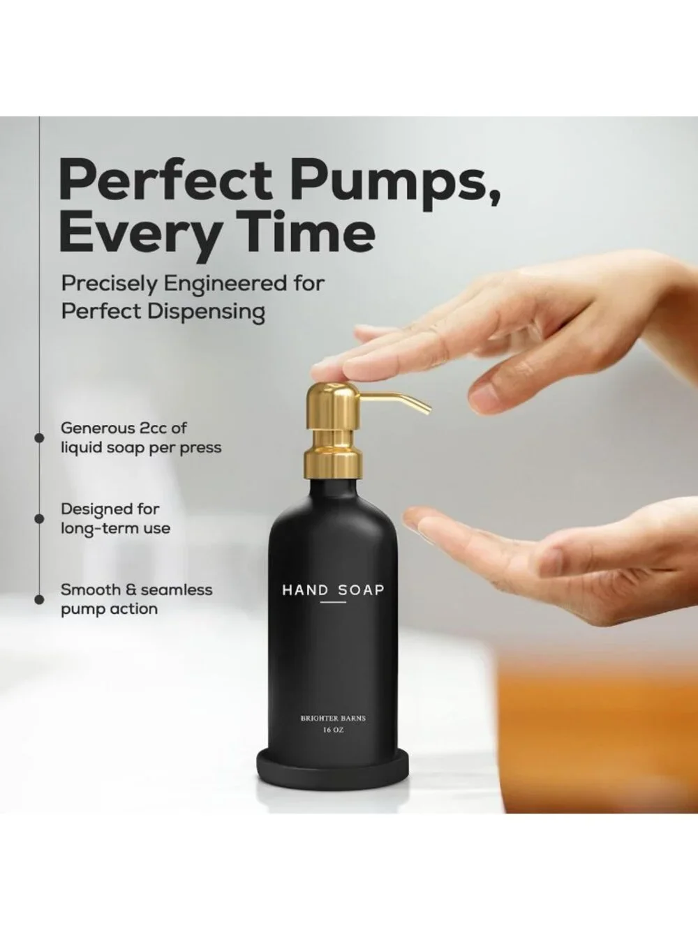 Elegant Refillable Glass Hand Soap Dispenser Set for Black & Gold Bathroom Decor